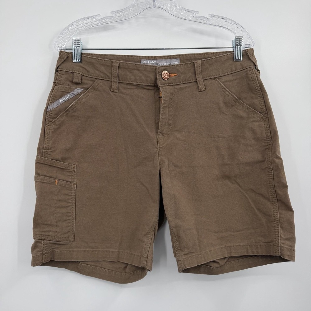 Ariat Cargo Shorts Womens 29 Brown Field Khaki Rebar Perfect Rise Twill Tough